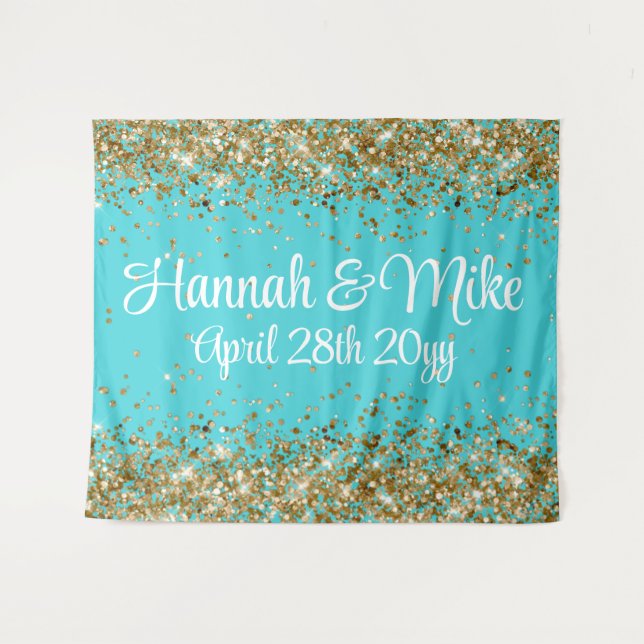 Custom Turquoise Blue Wedding Photo Booth Prop  Tapestry (Front (Horizontal))