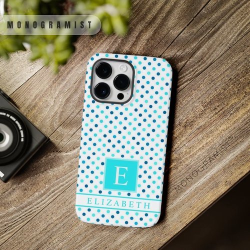 Custom Turquoise Blue White Polka Dot Design Case_Mate iPhone 14 Pro Max Case