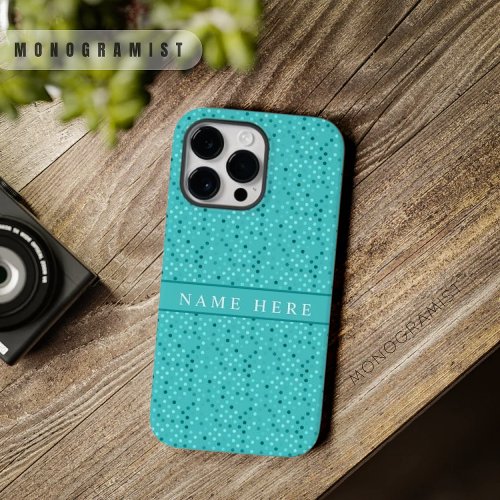 Custom Turquoise Blue White Polka Dot Design  Case_Mate iPhone 14 Pro Max Case