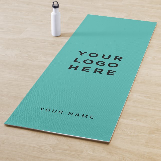 Custom Turquoise Business Logo Name Instagram Yoga Mat (In Situ)
