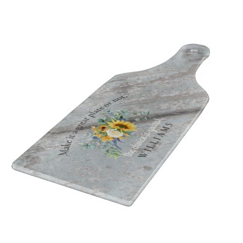 Custom Turquoise Charcuterie Sunflower Family Name Cutting Board