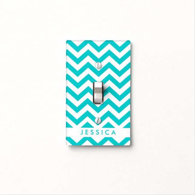 Custom Turquoise Chevron Light Switch Cover (In Situ)