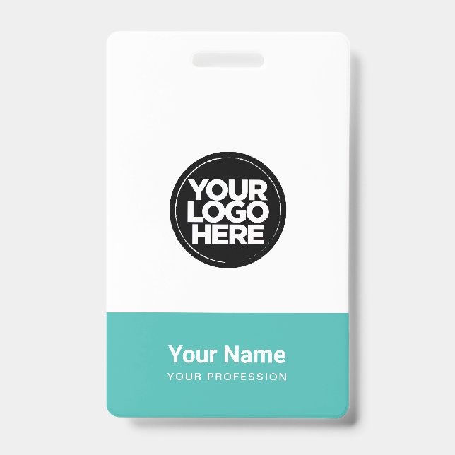 Custom turquoise Company Logo Name Title Bar Code Badge (Front)