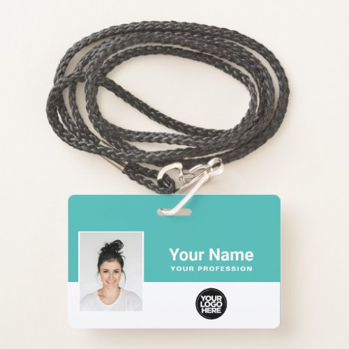 Custom Turquoise Employee Logo Name Lanyard Badge