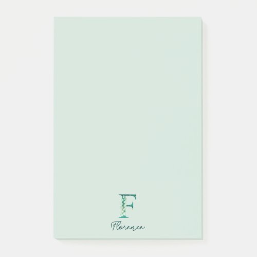Custom Turquoise Eucalyptus Letter F Monogram Post_it Notes
