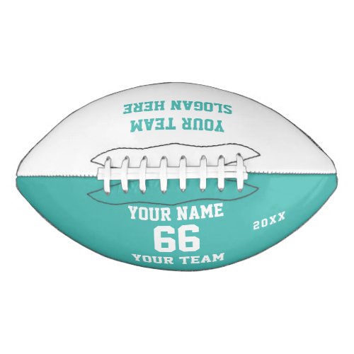 Custom turquoise Football with Name Number Team