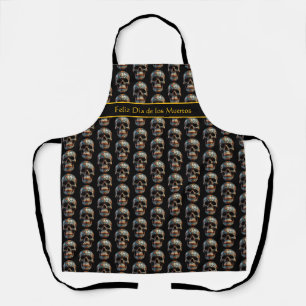 Custom Turquoise Gold Día de los Muertos Skull Apron