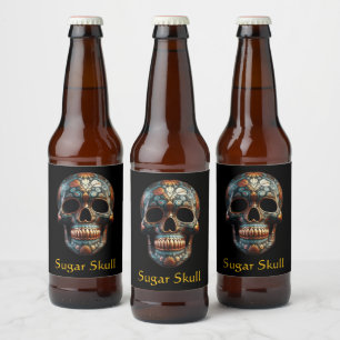 Custom Turquoise Gold Día de los Muertos Skull Beer Bottle Label