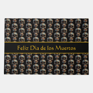 Custom Turquoise Gold Día de los Muertos Skull Doormat