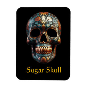 Custom Turquoise Gold Día de los Muertos Skull Magnet