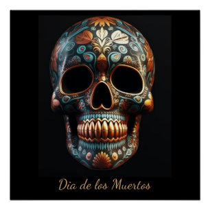 Custom Turquoise Gold Día de los Muertos Skull Poster