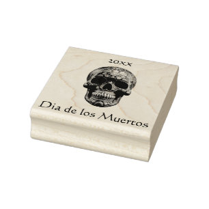 Custom Turquoise Gold Día de los Muertos Skull Rubber Stamp