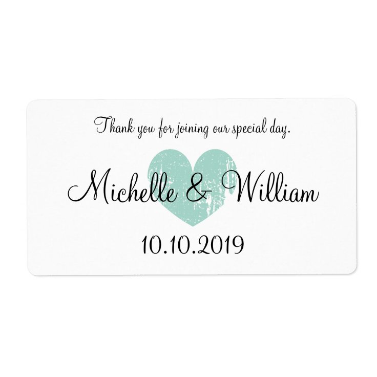 Custom turquoise heart wedding water bottle labels Zazzle