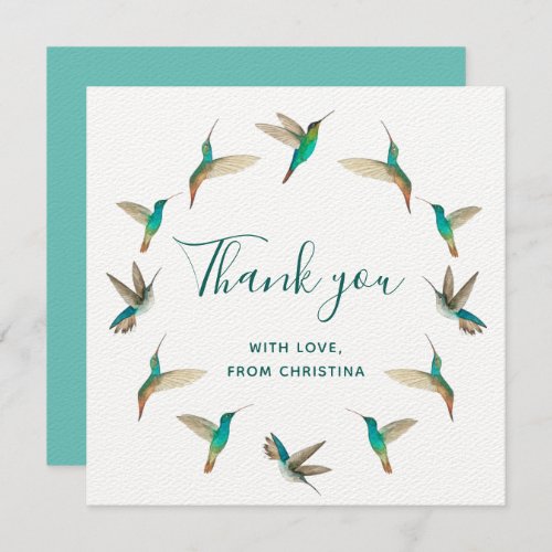 Custom Turquoise Hummingbirds Thank You Card