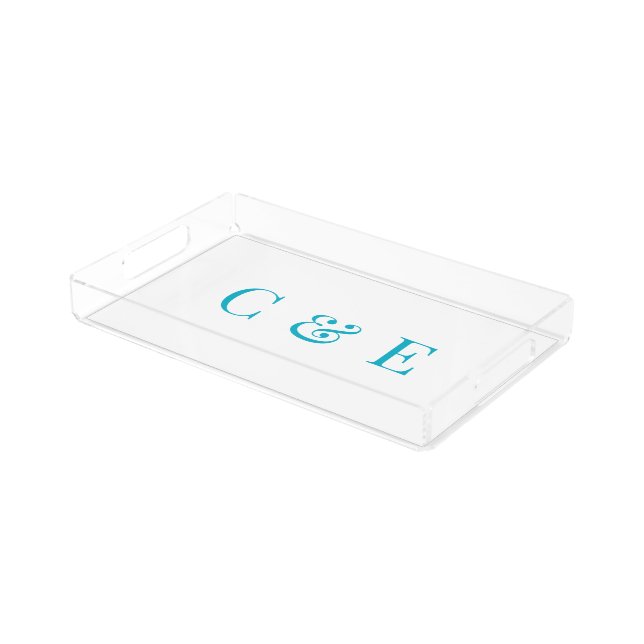 Custom Turquoise Initials Small Vanity Acrylic Tray (Angled)