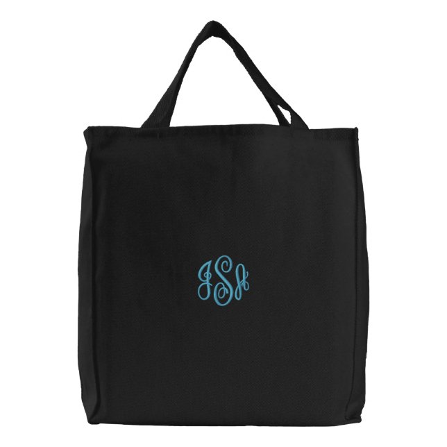 Custom Turquoise Monogram Embroidered Bag (Front)