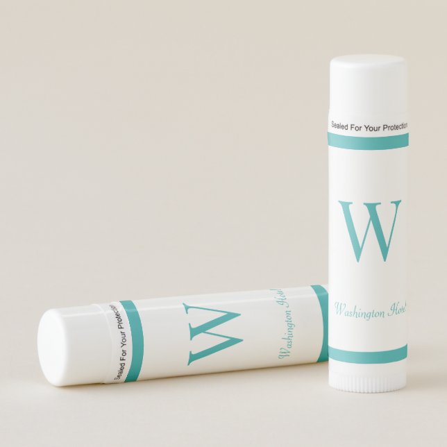 Custom Turquoise Monogrammed Lip Balm (Front)