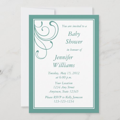 Custom Turquoise or Aqua Baby Shower Invitation