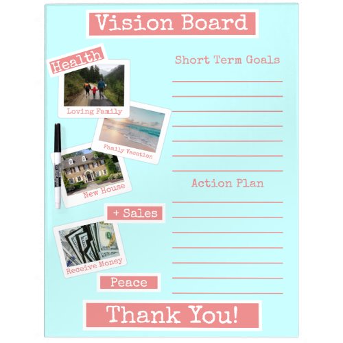 Custom Turquoise Pink Photo Vision Board Goals