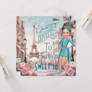 Custom Turquoise Sweet 16 in Paris Invitation