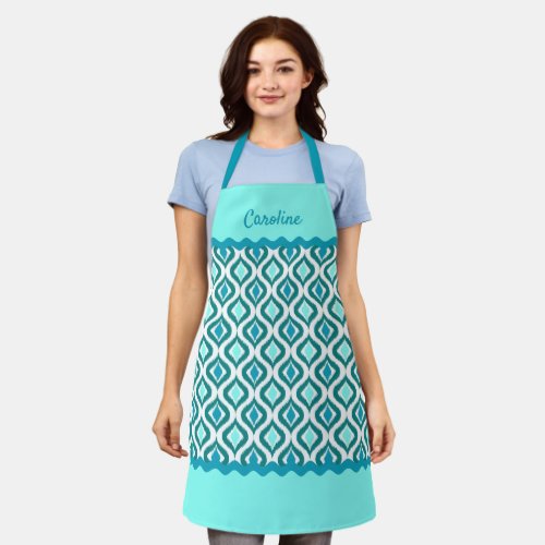 Custom Turquoise Teal Blue Green Ogee Pattern Apron