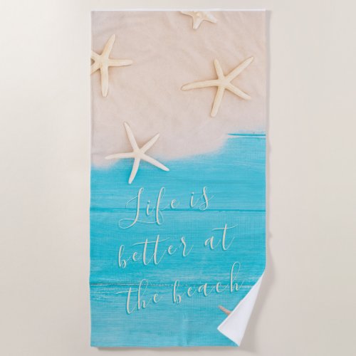 Custom Turquoise Wood with Starfish Summer Beach Towel