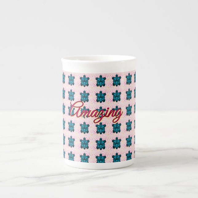 Custom turtle pattern  bone china mug (Front)