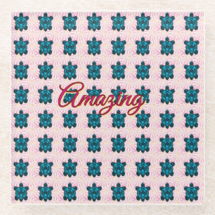 Custom turtle pattern Sherpa Blanket Glass Coaster