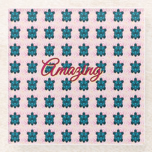 Custom turtle pattern Sherpa Blanket Glass Coaster