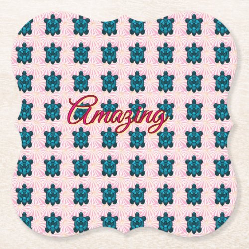 Custom turtle pattern Sherpa Blanket Paper Coaster