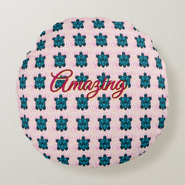 Custom turtle pattern Sherpa Blanket Round Pillow (Front)