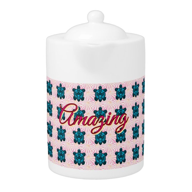 Custom turtle pattern Sherpa Blanket Teapot (Front)