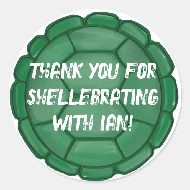 Custom Turtle Shell Boy Birthday Thank You Classic Round Sticker (Front)