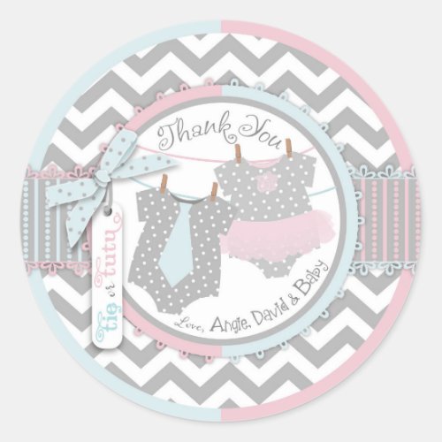 Custom Tutu  Tie Gender Unknown Baby Shower Classic Round Sticker