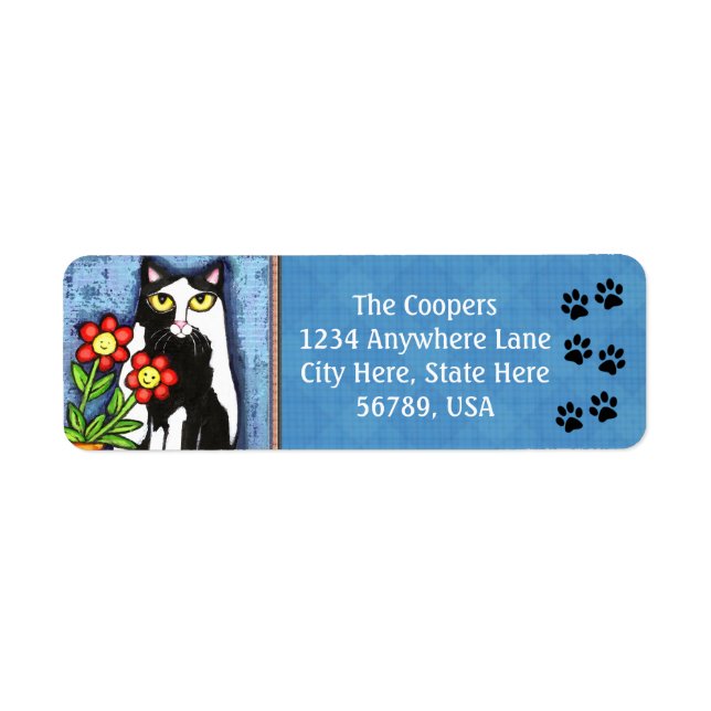 Custom Tuxedo Cat Art Return Address Labels (Front)