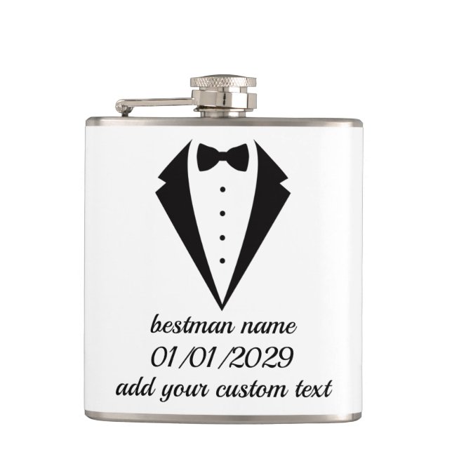 Custom Tuxedo Design Flask Wedding Gift (Front)