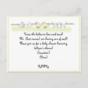 Custom Twin Animals Baby Shower Invitation Postcard