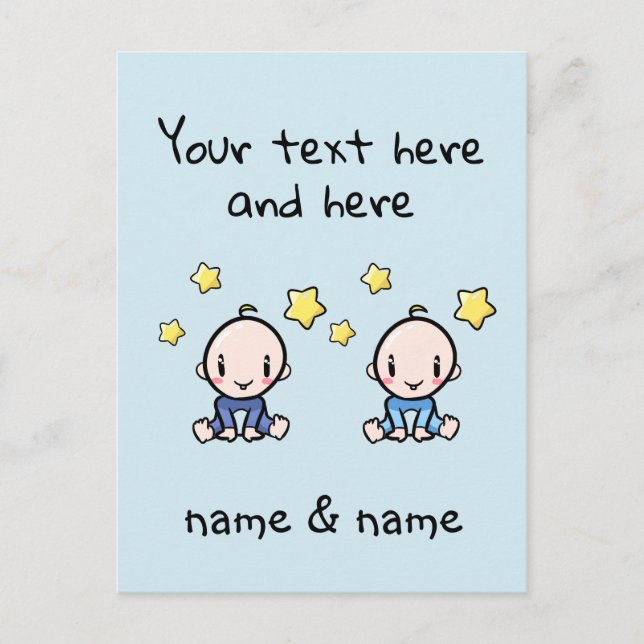 Custom Twin Baby Boys Congratulations, Cute Postcard (Front)