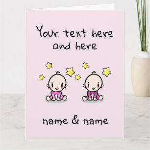 Custom Twin Baby Girls Congratulations, Big Card