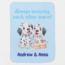 Custom Twin Boys Blanket, 1st Birthday, Puppies