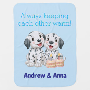 Custom Twin Boys Blanket, 1st Birthday, Puppies Baby Blanket