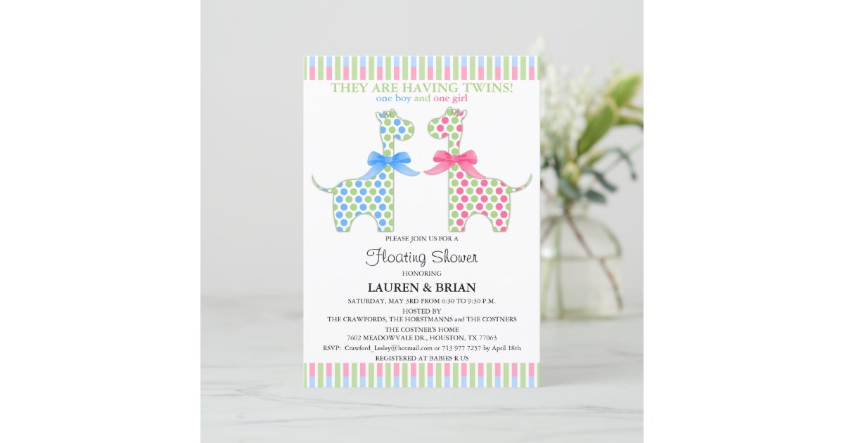 Custom Twin Giraffe Floating Baby Shower Invitation Zazzle