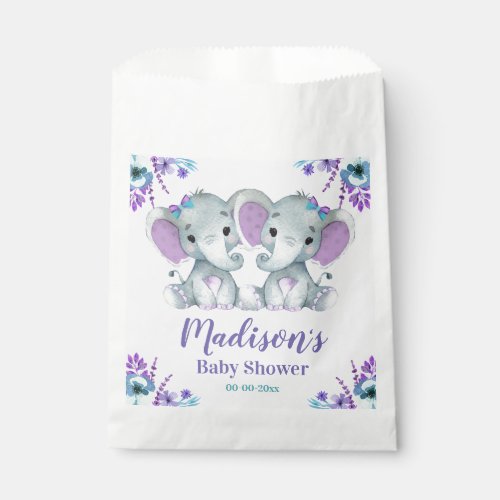 Custom Twin Girl Elephant Baby Shower Favor Bags 