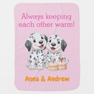 Custom Twin Girls Blanket, 1st Birthday, Puppies Baby Blanket