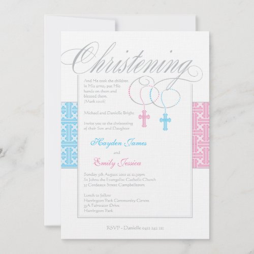 Custom Twins Christening Invitation