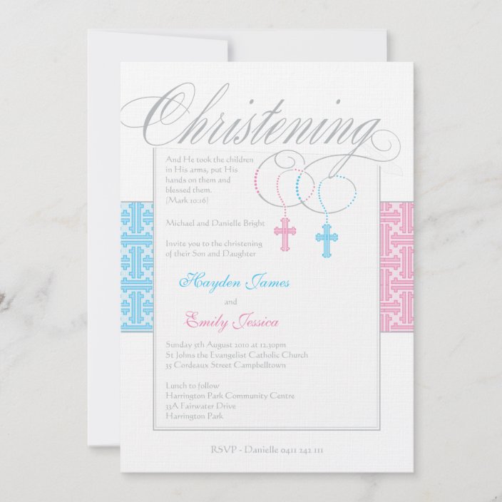 Custom Twins Christening Invitation