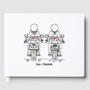 Custom Two Brides Biker Motorcycle Evening Wedding Guest Book