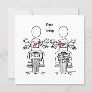 Custom Two Brides Biker Motorcycle Lesbian Wedding Invitation