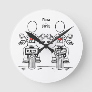 Custom Two Brides Biker Motorcycle Wedding Clock
