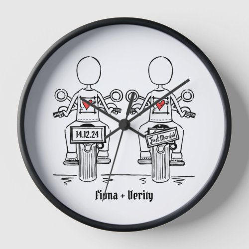 Custom Two Brides Biker Motorcycle Wedding Clock